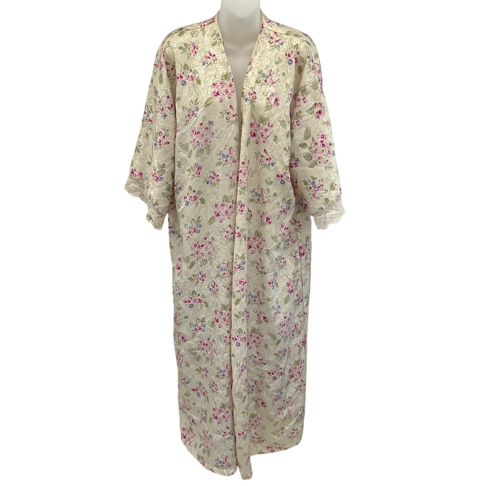 Expressions California Dynasty Floral Lace Trim Kimono Robe L vintage‎